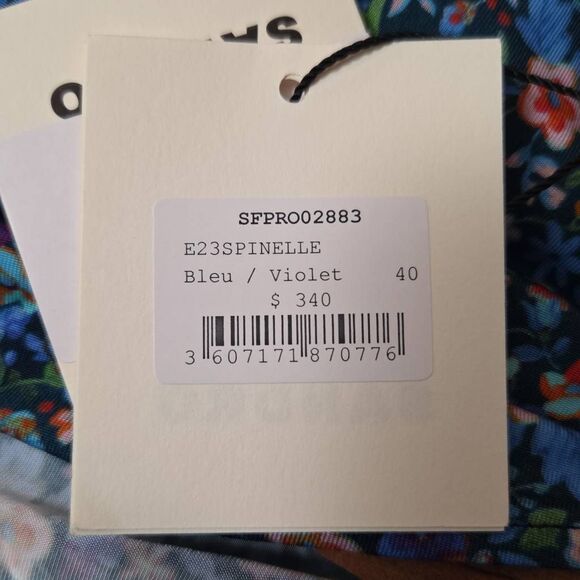 Sandro Pinelle Smocked Floral Mini Dress Blue Violet 40 UK or 8 US - Picture 9 of 10